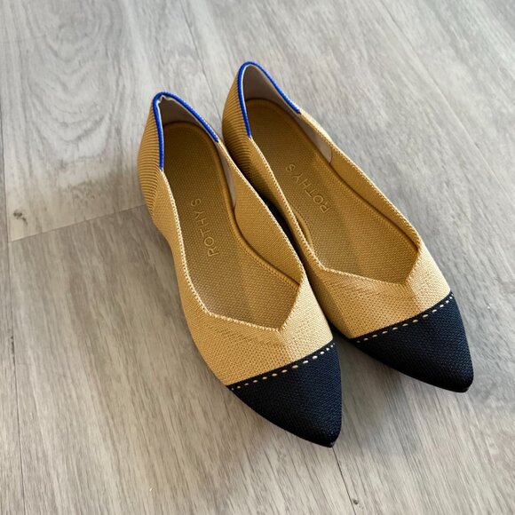 Rothy’s The Point Flats Honey and Black Cap Toe Size 6.5 - Picture 3 of 5